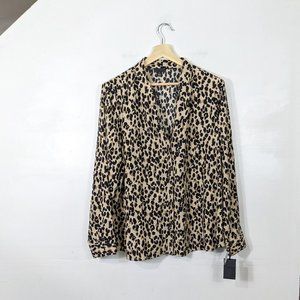 HALOGEN Women's NWOT V Neck Top Brown Animal Print Size 3X